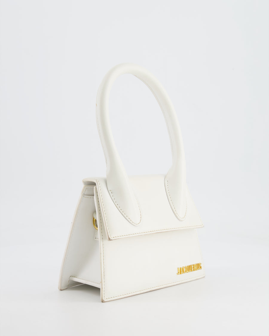 Jacquemus White Medium Chiquito Top Handle Bag with Gold Logo Detail RRP £680