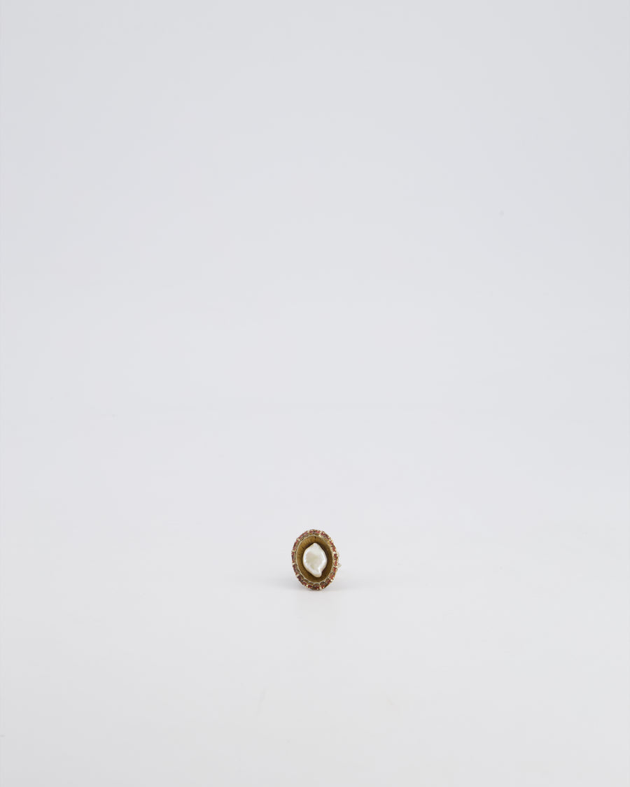 Chanel 10/C Antique Gold and Pearl Ring with Enamel Detail