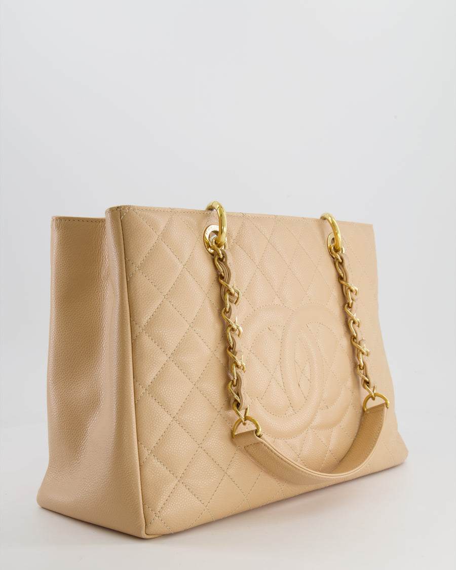 Chanel Beige Grand Shopper Tote GST Bag in Caviar Leather with Gold Hardware