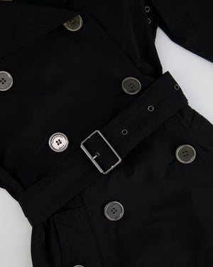 Burberry Black Trench Coat with Belt and Silver Logo Button Details Size UK 4