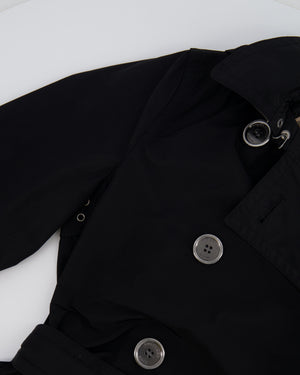 Burberry Black Trench Coat with Belt and Silver Logo Button Details Size UK 4