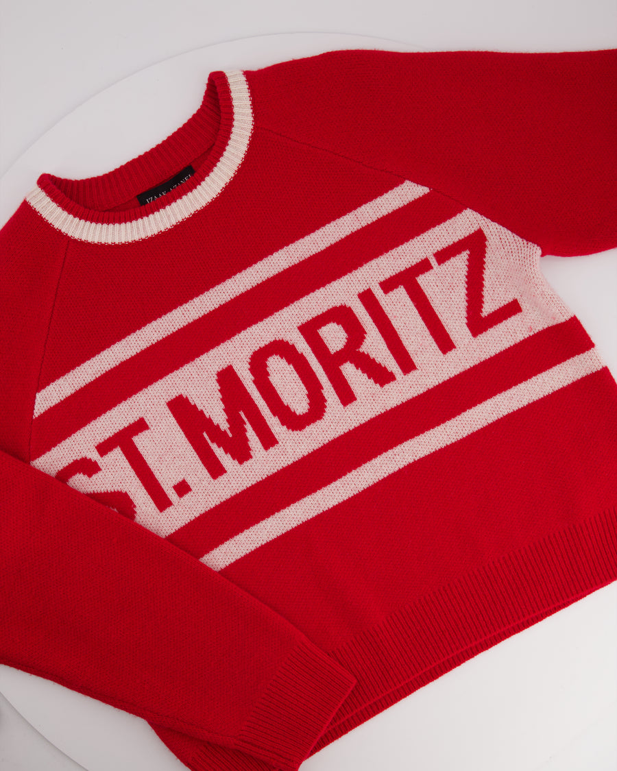 Izaak Azanei Red and White St Moritz Wool Jumper Size S (UK 8)