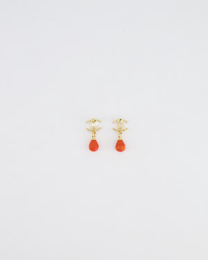 *HOT* Chanel Gold and Orange CC Logo Pendant Earrings