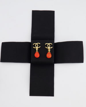 *HOT* Chanel Gold and Orange CC Logo Pendant Earrings