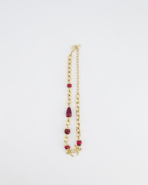 *HOT* Chanel Gold Necklace with Burgundy Stone Details and CC Logo