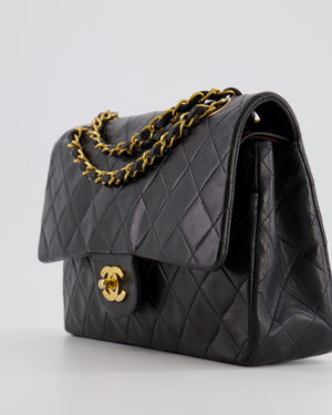 Chanel Vintage Black Medium Classic Double Flap Bag in Lambskin Leather with 24K Gold Hardware