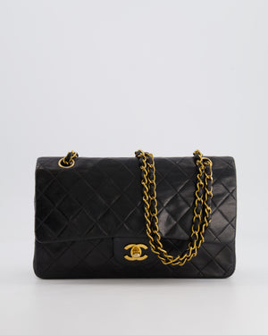 Chanel Vintage Black Medium Classic Double Flap Bag in Lambskin Leather with 24K Gold Hardware