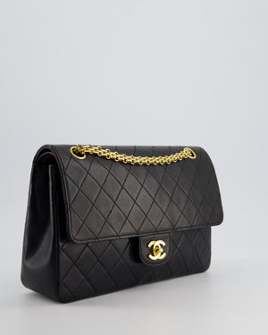 Chanel Black Vintage Medium Lambskin Classic Flap with Stitched Edge and 24K Gold Hardware