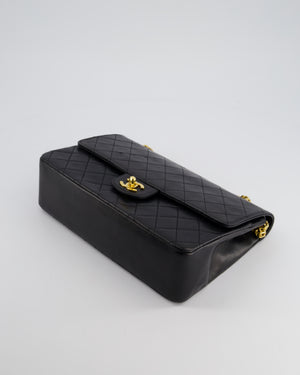 Chanel Black Vintage Medium Lambskin Classic Flap with Stitched Edge and 24K Gold Hardware