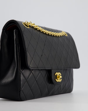 Chanel Black Vintage Medium Lambskin Classic Flap with Stitched Edge and 24K Gold Hardware