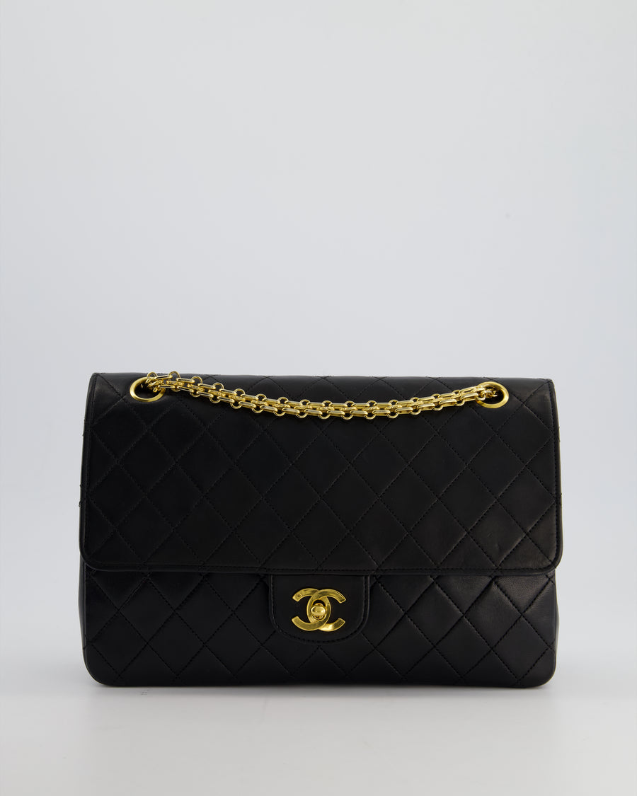 Chanel Black Vintage Medium Lambskin Classic Flap with Stitched Edge and 24K Gold Hardware