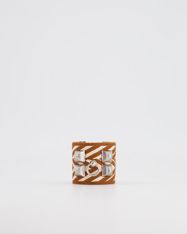 Hermès Limited Edition Gold and White ZigZag Canvas/Leather&nbsp;Bracelet Size T1 (Small)