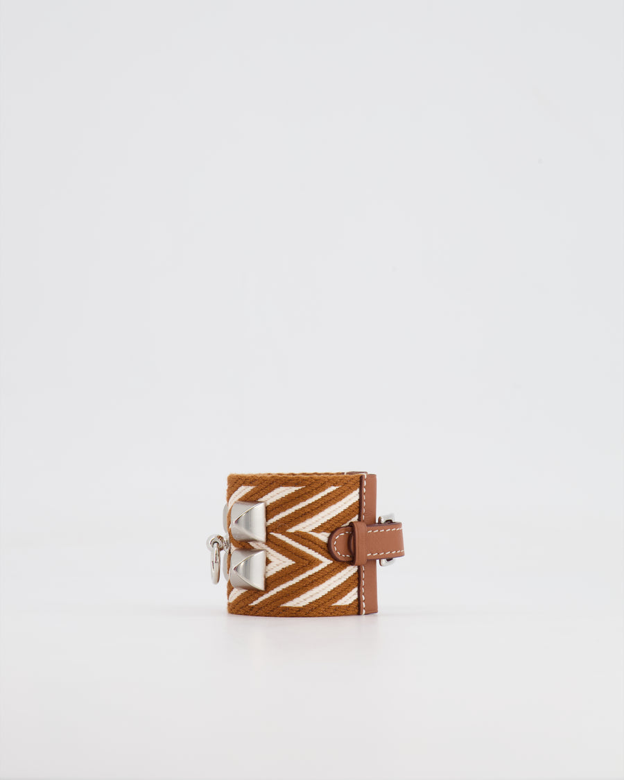 Hermès Limited Edition Gold and White ZigZag Canvas/Leather&nbsp;Bracelet Size T1 (Small)