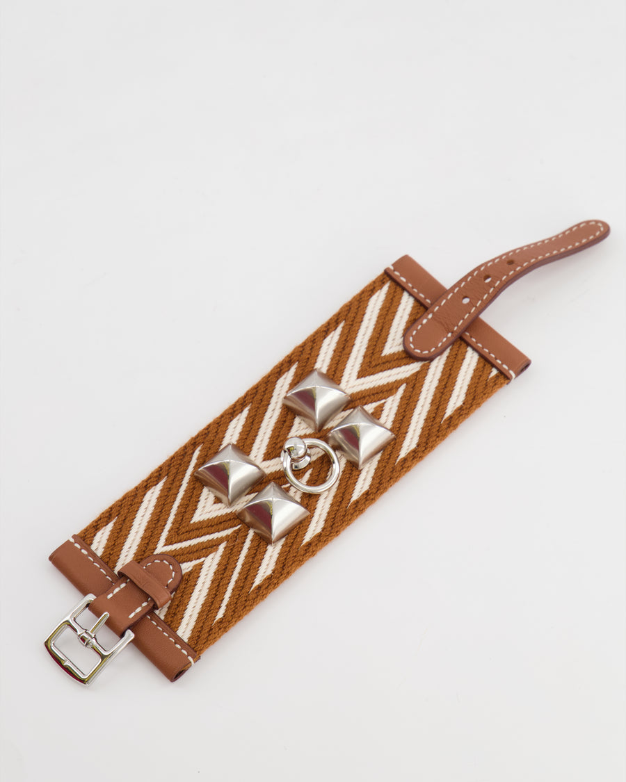 Hermès Limited Edition Gold and White ZigZag Canvas/Leather&nbsp;Bracelet Size T1 (Small)