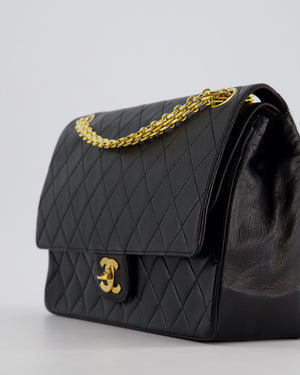 Chanel Black Vintage Medium Lambskin Classic Flap with Stitched Edge and 24K Gold Hardware