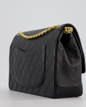 Chanel Black Vintage Medium Lambskin Classic Flap with Stitched Edge and 24K Gold Hardware