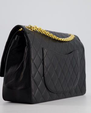 Chanel Black Vintage Medium Lambskin Classic Flap with Stitched Edge and 24K Gold Hardware