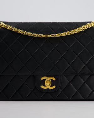 Chanel Black Vintage Medium Lambskin Classic Flap with Stitched Edge and 24K Gold Hardware