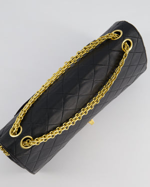 Chanel Black Vintage Medium Lambskin Classic Flap with Stitched Edge and 24K Gold Hardware