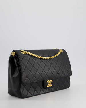 Chanel Black Vintage Medium Lambskin Classic Flap with Stitched Edge and 24K Gold Hardware