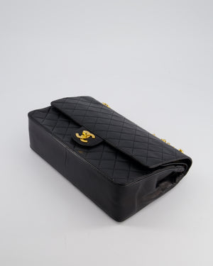 Chanel Black Vintage Medium Lambskin Classic Flap with Stitched Edge and 24K Gold Hardware