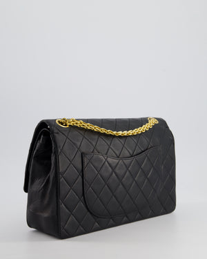 Chanel Black Vintage Medium Lambskin Classic Flap with Stitched Edge and 24K Gold Hardware