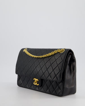 Chanel Black Vintage Medium Lambskin Classic Flap with Stitched Edge and 24K Gold Hardware