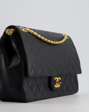 Chanel Black Vintage Medium Lambskin Classic Flap with Stitched Edge and 24K Gold Hardware