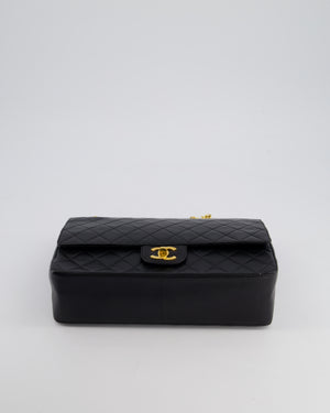 Chanel Black Vintage Medium Lambskin Classic Flap with Stitched Edge and 24K Gold Hardware