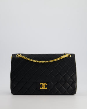 Chanel Black Vintage Medium Lambskin Classic Flap with Stitched Edge and 24K Gold Hardware