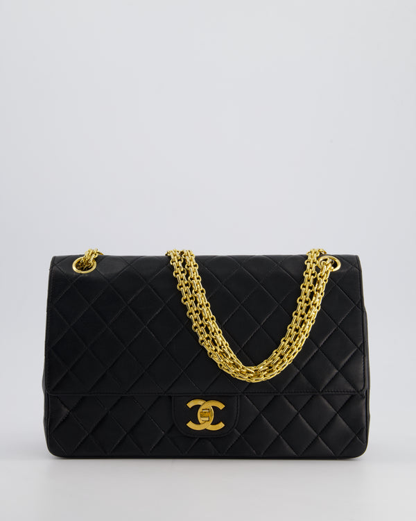 Chanel Black Vintage Medium Lambskin Classic Flap with Stitched Edge and 24K Gold Hardware