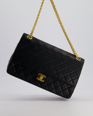 Chanel Black Vintage Medium Lambskin Classic Flap with Stitched Edge and 24K Gold Hardware