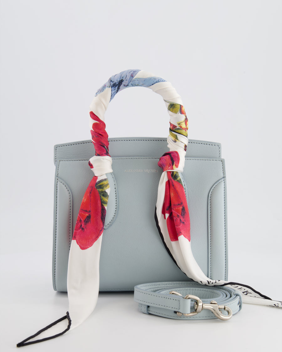 Alexander Mcqueen Pastel Blue Leather Small Heroine Bag with Floral Silk Twilly RRP £2,400