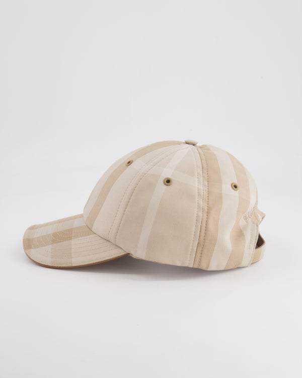 Burberry Light Beige Check Baseball Cap with Logo Detail Size M RRP £320