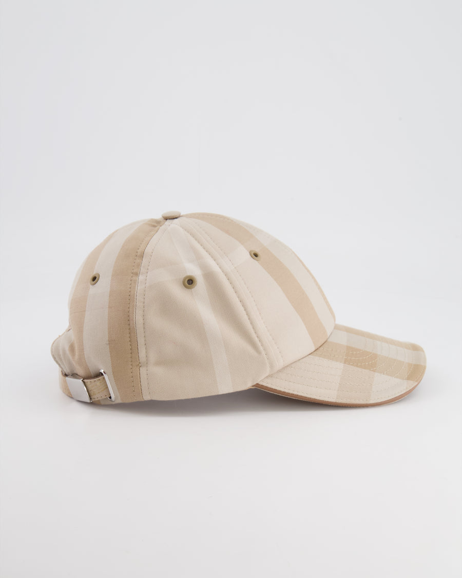 Burberry Light Beige Check Baseball Cap with Logo Detail Size M RRP £320