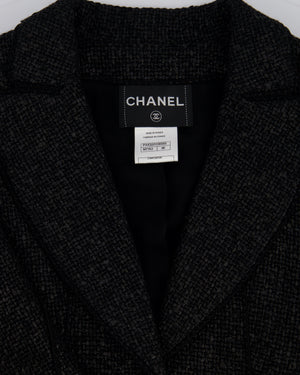 Chanel Black Coated Tweed Curved Hem Jacket with Silver CC Button Detail FR 36 (UK 8)