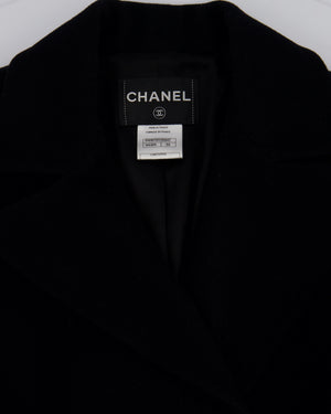 Chanel Black Wool Coat with Square Ruthenium CC Logo Buttons Size FR 34 (UK 6)