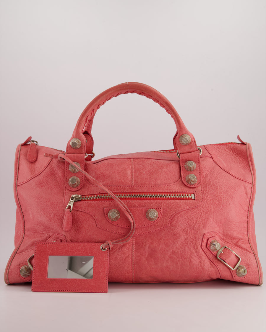 Balenciaga Pink Large Leather Part Time Bag With Large Silver Stud Detail