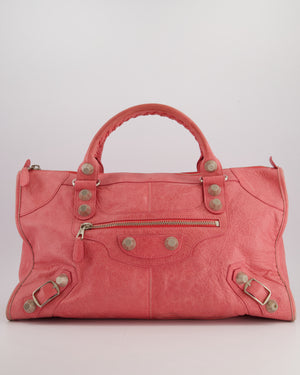 Balenciaga Pink Large Leather Part Time Bag With Large Silver Stud Detail