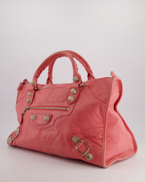 Balenciaga Pink Large Leather Part Time Bag With Large Silver Stud Detail