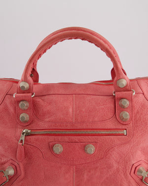 Balenciaga Pink Large Leather Part Time Bag With Large Silver Stud Detail