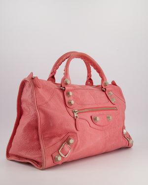 Balenciaga Pink Large Leather Part Time Bag With Large Silver Stud Detail