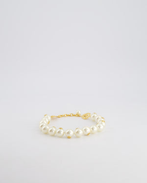 *HOT* Chanel White Pearl Chocker Necklace with Yellow Gold Logo Details