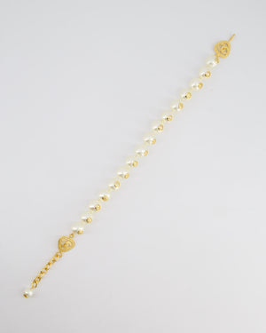 *HOT* Chanel White Pearl Chocker Necklace with Yellow Gold Logo Details