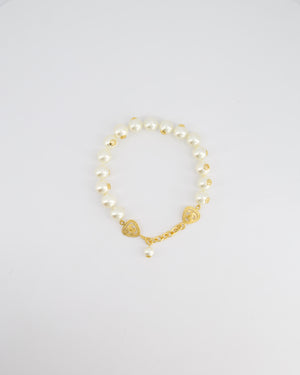 *HOT* Chanel White Pearl Chocker Necklace with Yellow Gold Logo Details