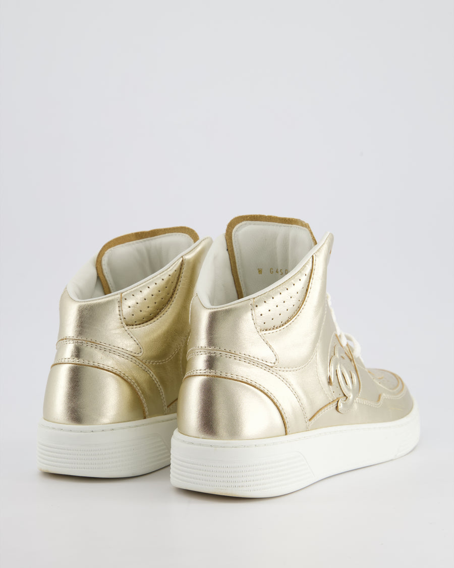 Chanel 24C Metallic Gold High Sneakers in Calfskin Leather with Logo Detail Size EU 39