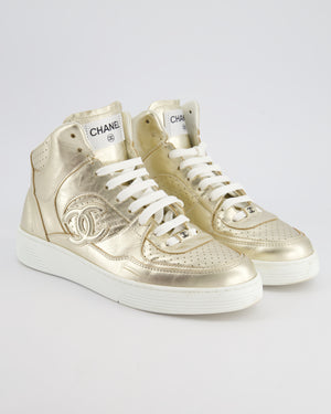 Chanel 24C Metallic Gold High Sneakers in Calfskin Leather with Logo Detail Size EU 39