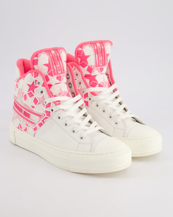 Christian Dior White 
Hot Pink Walk
n
Dior High Trainers with Logo 
Stars Detail Size 38 RRP £790