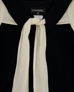 Chanel Black Midi Dress With Cream Silk Chiffon Sleeves and Neck Tie With Shimmer Detail Size FR 40 (UK 12)