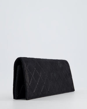 *HOT* Chanel Black Shiny Quilted Long Clutch in Coated Calfskin with Silver Hardware and Crystal CC Detail